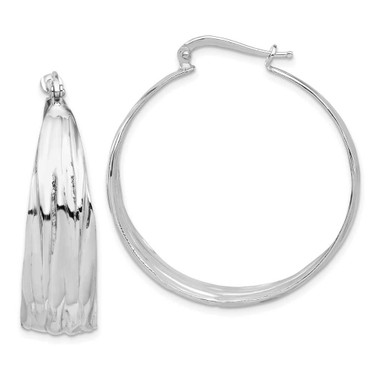 Image of 39mm Sterling Silver Rhodium-plated Textured and Tapered Large Round Hoop Earrings