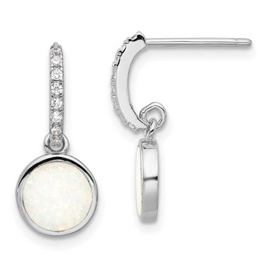 Image of 19.6mm Sterling Silver Rhodium-plated Polished CZ & Created Opal Post Dangle Earrings