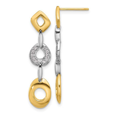Image of Sterling Silver Rhodium-plated Gold-tone Polished CZ Fancy Post Dangle Earrings