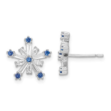 Image of 13mm Sterling Silver Rhodium-plated Polished Blue & White CZ Snowflake Post Earrings