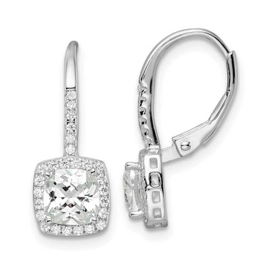 Image of 21.32mm Sterling Silver Rhodium-plated Polished Princess Cut CZ Halo Leverback Earrings