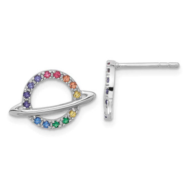 Image of Sterling Silver Rhodium-plated Childs Rainbow Glass Crystal Planet Post Earrings