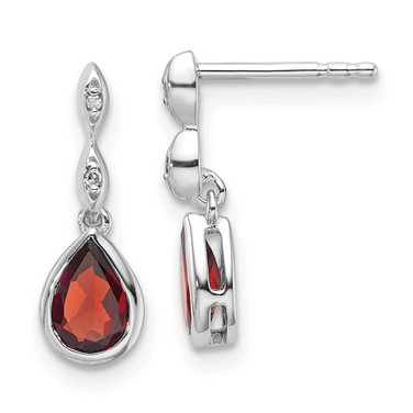 Image of Sterling Silver Rhodium-plated White Ice .01 ctw Diamond and Garnet Post Earrings