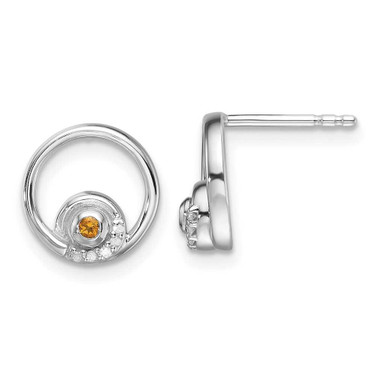 Image of Sterling Silver Rhodium-plated White Ice .03ctw Diamond and Citrine Post Earrings