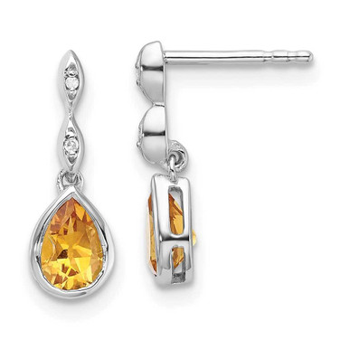 Image of Sterling Silver Rhodium-plated White Ice .01 ctw Diamond and Citrine Post Earrings