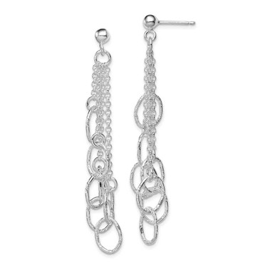 Image of 66mm Sterling Silver Rhodium-plated Polished Textured Oval & Chain Post Dangle Earrings