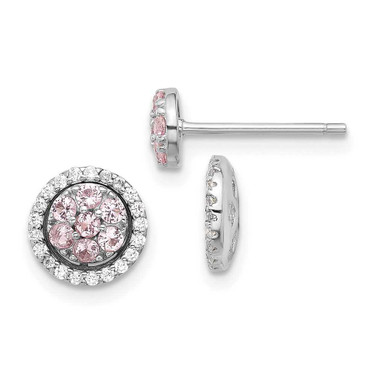 Image of 8.4mm Sterling Silver Rhodium-plated Pink Crystal Cluster w/ CZ Halo Jacket Post Earrings