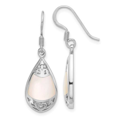 Image of 33.3mm Sterling Silver Rhodium-plated Polished Mother-of-pearl Filigree Teardrop Dangle Earrings Image of 33.3mm Sterling Silver Rhodium-plated Polished Mother-of-pearl Filigree Teardrop Dangle Earrings