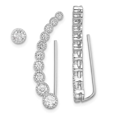 Image of 32mm Sterling Silver Rhodium-plated Polished & Textured CZ 1 Earrings Climber & 1 Stud Earrings