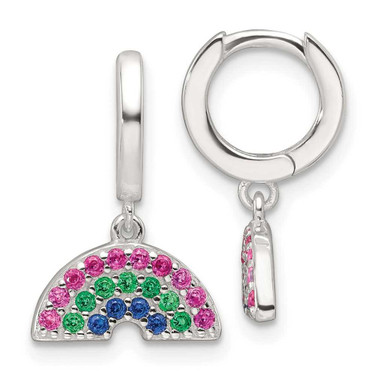 Image of Sterling Silver E-Coating Polished Multicolor CZ Dangle Rainbow Childrens Round Hoop Earrings