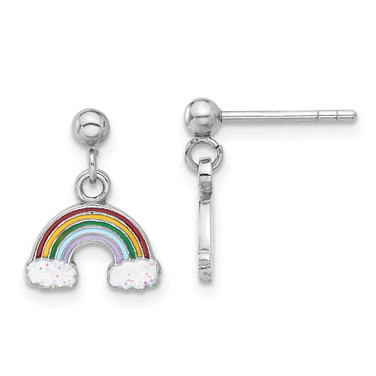 Image of Sterling Silver Rhodium-plated Polished & Enameled w/ Glitter Rainbow Childrens Post Dangle Earrings
