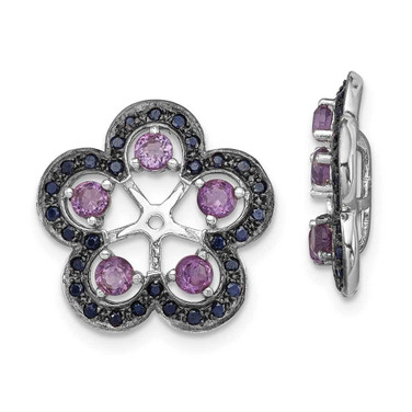 Image of 16mm Sterling Silver Rhodium-plated Amethyst & Black Sapphire Earrings Jacket QJ141FEB