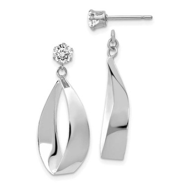 Image of 28mm 14k White Gold Polished Oval Dangle with CZ Stud Earrings Jackets