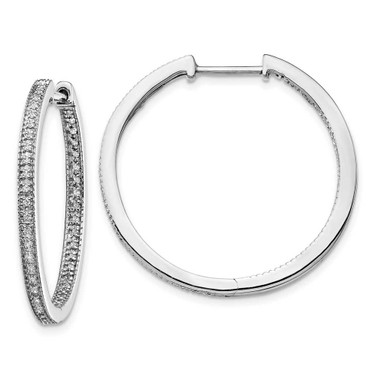 Image of 32mm 14k White Gold Polished Diamond In/Out Hinged Hoop Earrings EM5424-050-WA