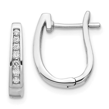 Image of 14mm 14k White Gold Diamond 3mm Hinged Hoop Earrings