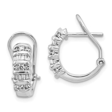 Image of 14mm 14k White Gold Diamond Omega Back Hoop Earrings