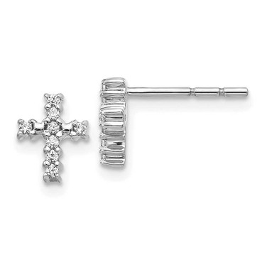 Image of 8mm 14k White Gold Polished Diamond Cross Post Earrings EM5533-010-WA