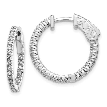 Image of 15mm 14k White Gold Diamond Round Hoop w/Safety Clasp Earrings XE1983WAA