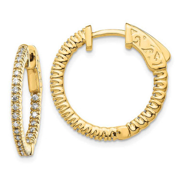 Image of 15mm 14K Yellow Gold Diamond Round Hoop w/Safety Clasp Earrings XE1983AA
