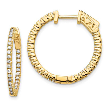 Image of 19mm 14K Yellow Gold Diamond Round Hoop w/Safety Clasp Earrings XE1984AA