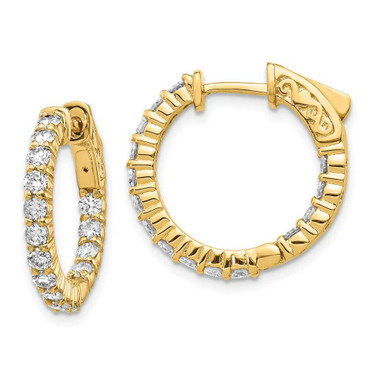 Image of 14mm 14K Yellow Gold Diamond Round Hoop w/Safety Clasp Earrings XE1993AA