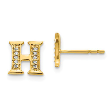 8mm 14K Yellow Gold Diamond Initial H Earrings