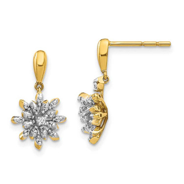 Image of 17mm 14K Yellow Gold Diamond Flower Post Dangle Earrings