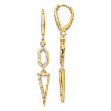 14K Yellow Gold Diamond Triangle Leverback Earrings