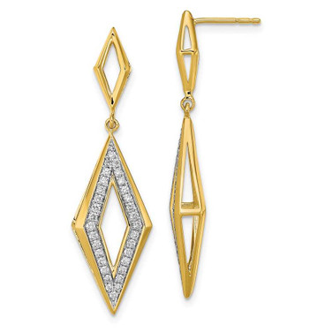 Image of 14K Yellow Gold Polished Diamond Dangle Post Earrings