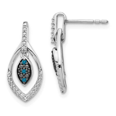 Image of 18mm 14k White Gold Blue and White Diamond Dangle Post Earrings