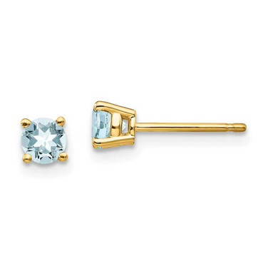 Image of 4mm 14K Yellow Gold Aquamarine Post Earrings XE71AQ-B