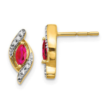 Image of 13mm 10k Yellow Gold Diamond and Ruby Earrings EM5594-RU-007-1YA