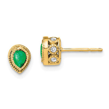 Image of 8.6mm 14K Yellow Gold Emerald and Diamond Earrings EM7094-EM-015-YA