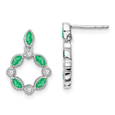 Image of 17.2mm 14k White Gold Emerald and Diamond Dangle Earrings EM7206-EM-010-WA