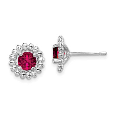 Image of 10mm Sterling Silver Rhodium-plated Created Ruby Earrings QE14495JUL