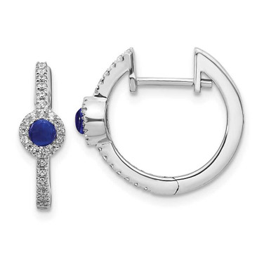 Image of 16mm 14k White Gold Diamond and Cabochon Sapphire Earrings EM4031-SA-020-WA