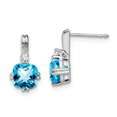 Image of 13.75mm 14k White Gold Cushion Blue Topaz and Diamond Earrings EM7083-BT-004-WA