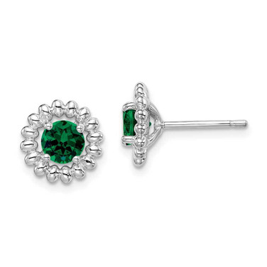 Image of 10mm Sterling Silver Rhodium-plated Created Emerald Earrings QE14495MAY