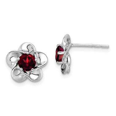 Image of 15mm Sterling Silver Rhodium-plated Floral Garnet Post Earrings QBE31JAN