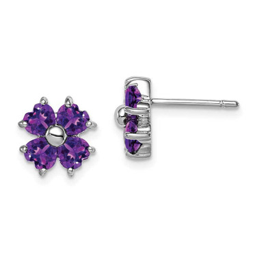 Image of 9mm Sterling Silver Rhodium-plated Amethyst Flower Post Earrings QDX367