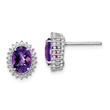 Image of 11mm Sterling Silver Rhodium-plated Amethyst and Diamond Earrings QE9848AM