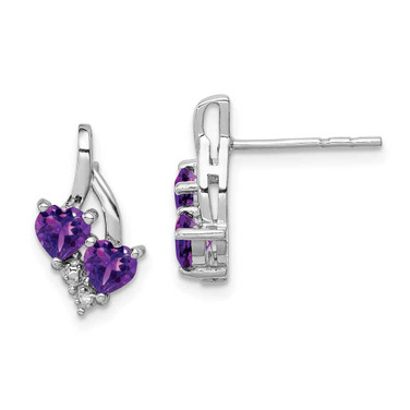 Image of 14mm Sterling Silver Rhodium-plated Amethyst and Diamond Earrings QE10259AM