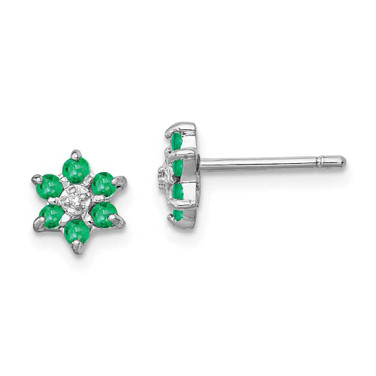 Image of 6mm Sterling Silver Rhodium-plated Emerald & Diamond Post Earrings QDX307