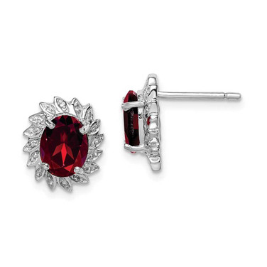 Image of 12mm Sterling Silver Rhodium-plated Garnet and Diamond Post Earrings QDX623