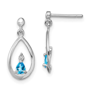 Image of 19mm Sterling Silver Rhodium-plated Blue Topaz and Diamond Post Earrings QDX532