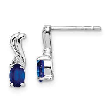 Image of 10mm Sterling Silver Rhodium-plated Diamond & Sapphire Oval Post Earrings QE9967S