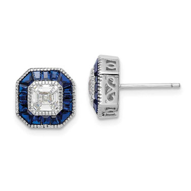 Image of 10.68mm Sterling Silver Rhodium-plated Synthetic Blue Spinel and CZ Earrings QE15252