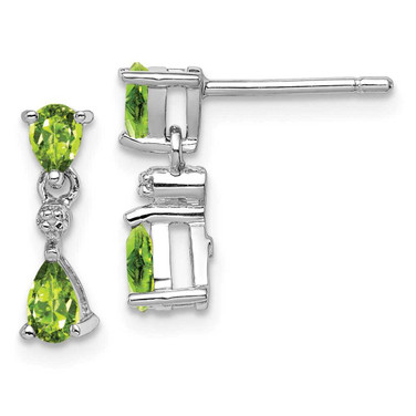 Image of 13mm Sterling Silver Rhodium-plated Pear Peridot and Diamond Post Earrings QDX827
