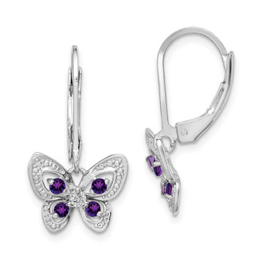 Image of 24mm Sterling Silver Rhodium-plated Amethyst and Diamond Butterfly Earrings QE10263AM