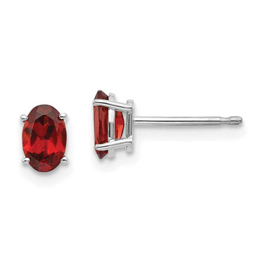 Image of 6mm 14k White Gold 6x4 Garnet Earrings